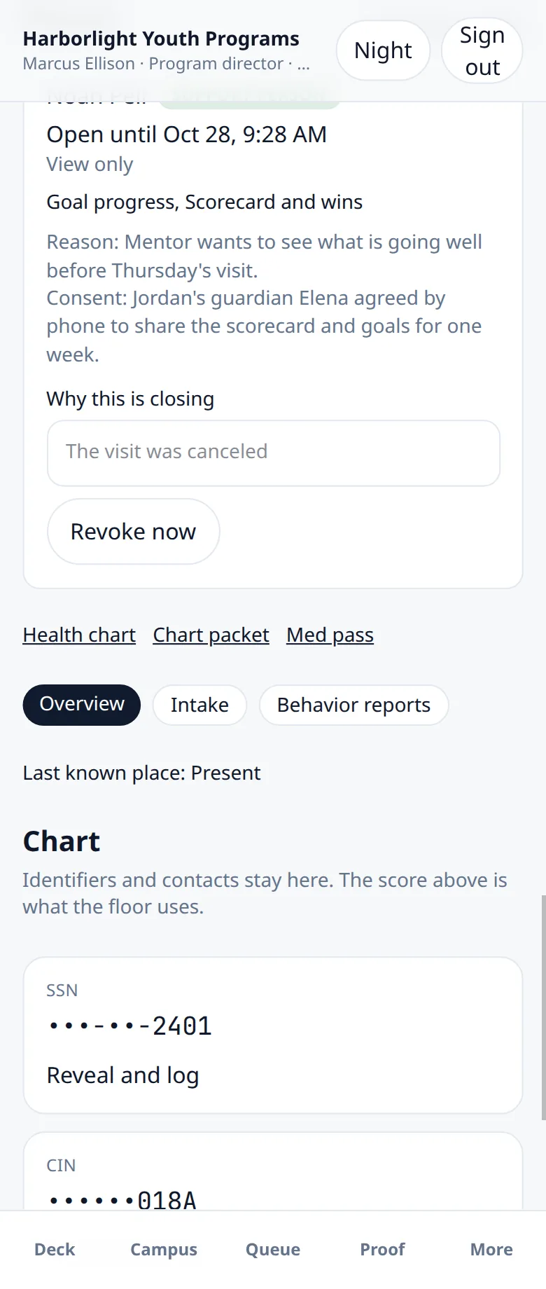 Condor list of shares on a phone with an end time and a revoke button