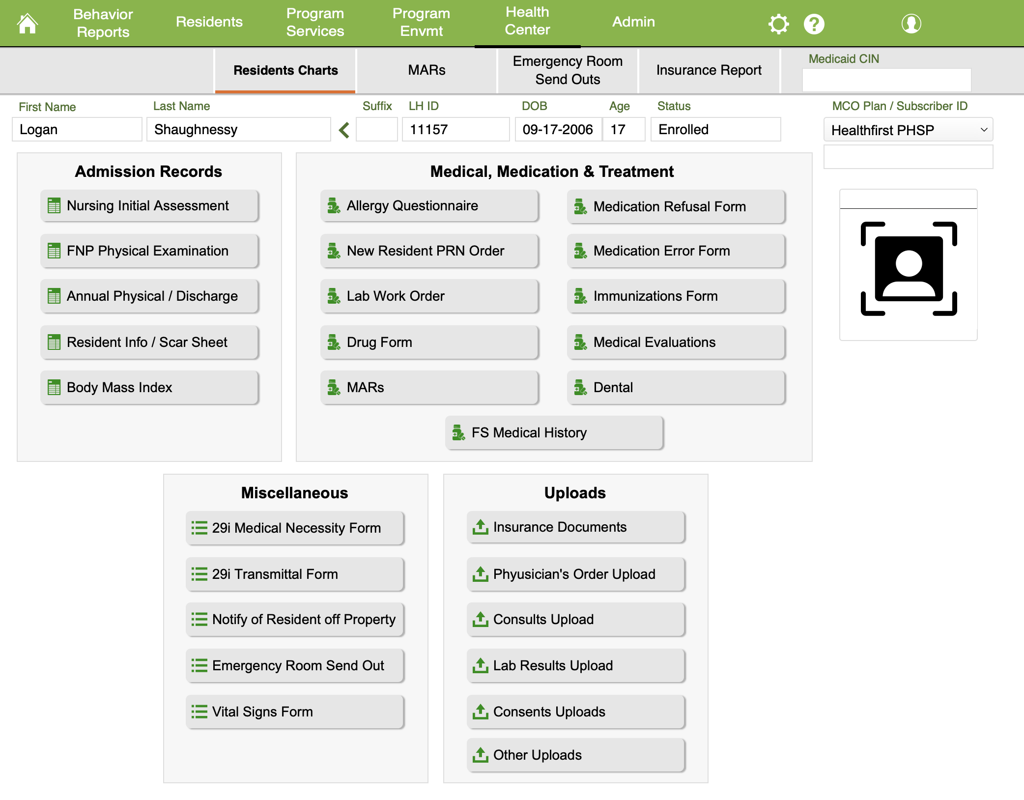 Condor Outcomes Health Center medical records screen